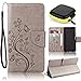Produktbild Sony Xperia E5 Case,Sony Xperia E5 Leather Wallet Case,Pershoo Fashion Grau Malen mit Schmetterling Muster PU Leather Case Flip Cover in Book Style Wallet Stand Card Slot Protective Case mit Standfunktion und Karte Halter für Sony Xperia E5 with 1 x Earphone Storage Box-Grau
