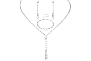 TELOOCO Rhinestone Bridal Jewellery Set Elegant Crystal Teardrop Pendant Necklace Drop Earrings Bracelet Sparkly Silver Jewellery Set for Brides Bridesmaid Women Girls Wedding Costume Accessories