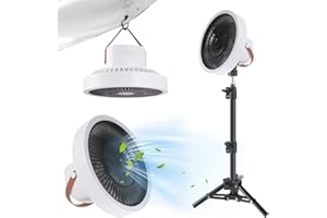 Genround Portable Multifunctional Camping Fan Rechargeable Ceiling and Table Fan with LED Light, 10000mAh Support Charge