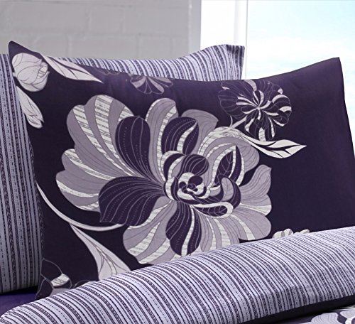Linear Floral Purple Duvet Quilt Cover + PillowCases (Double) By Pieridae