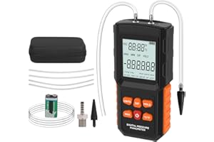 LUTIFIX Manómetros, probador de presión de aire y gas de doble puerto, ±100 Kpa Manómetro diferencial de 12 unidades seleccionables HVAC con retroiluminación, parte trasera magnética