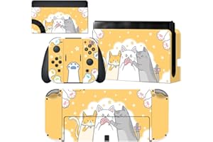 ‎PLAYVITAL PlayVital Skin Sticker für Nintendo Switch OLED Modell,Aufkleber Sticker Decal Folie Abziehbild Faceplates Klebefolie für Switch OLED Konsole&Joy Con&Dock&Grip(Hungrige Kätzchen)