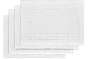 DECASATEXTIL Pack de 4 Alfombras Baño 50x70 cm - 100% Algodón Suave y Absorbente - 500GSM - 100% Algodón Suave y Absorbente - Tapete Ducha Blanco Estilo Toalla - Alfombrilla Baño