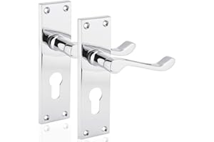 XFORT® Euro Profile Victorian Scroll Door Handles in Polished Chrome, Euro Cylinder Lock Door Handle Set, Ideal for All Types of Internal Wooden Doors That Require Key Locking Security [1 Pair]