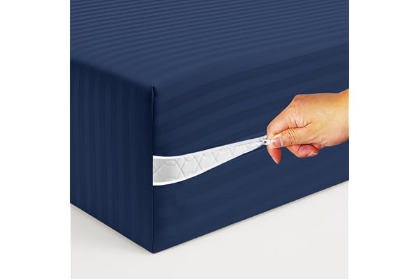 Cloth Fusion Glace Cotton Mattress Cover Queen Size with Zipper (78x60 inches, Navy)