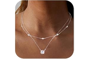 ALEXCRAFT Collar Mujer Plata de Ley 925 con Collar Corazón, Collares Largos Mujer Capas Apilables 2 en 1 Chapado en Oro 14K Ajustable con Cadenas Collar Corazón Joyas Regalo