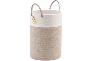 Solutionder Extra Large Cotton Rope Storage Basket (White/Beige) – Woven Laundry, Blanket & Toy Organiser, Washing Basket for Laundry, Nursery & Home (58cmx42, 75L)
