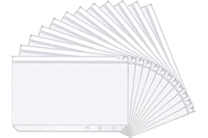 YINENGD 12pcs A5 Zipper Binder Pockets, 6 Ring Loose Leaf Bag, Pockets for Binder, 6 Holes Zippered Folders Plastic Notebook Filler for File Documents Notebooks Cards