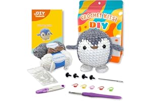 Jeslon Crochet Starter Kit - Beginners Crochet Knitting Kit with Step-by-Step Video Tutorial - Learn to Crochet for New Craft Lovers - Amigurumi Animals Creative DIY Gift for Kids - Grey Penguin