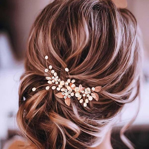 Pettine Sposa Con Cristalli | Fermaglio Capelli Matrimonio In Oro Rosa Per Cerimonie - Foto 3