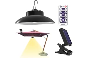 CUCUFA Solar Parasol Lights, Umbrella Light 3Pcs/Set Solar-powered IP66 Waterproof Remote Control USB Charging Power Display 1.2W Lights for Tent Camping Patio Deck, Warm Light