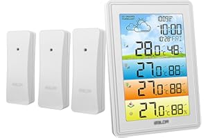YATOSEEN Estación Meteorológica Inalámbrica con 3 Sensores Remotos para Interiores y Exteriores con Temperatura/Humedad/Barométrica/Predicción/Despertador, LCD Digital en Color para Oficina en Casa