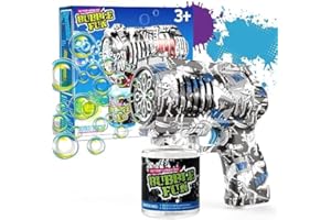 Bombble Pistola per bolle di sapone con pelle graffiti, macchina per bolle di sapone per bambini con luci a LED/soluzione per bolle di sapone da 130 ml, 10.000 bolle al minuto, giocattolo per bolle di