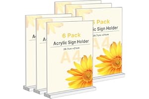 Lanswood A4 Acrylic Sign Holder 6 Pack Double Side Clear Menu Holder, T-Shaped A4 Display Stand for Tables Office School Home Restaurant Fairs