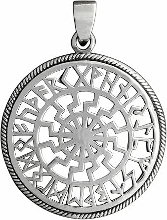 Beldiamo Pendentif en forme de roue de soleil Kolovrat slave noir avec amulette solaire nordique Viking vintage slave 6,5 g Argent sterling 925