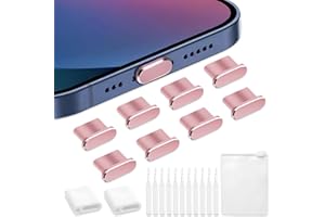 VEINARDYL 8 Stück Staubschutzstöpsel für iPhone, Schutzkappe für USB-C-Ladeanschluss, Staubschutzstöpsel für Kopfhöreranschluss Ladeabdeckung kompatibel mit iPhone 15/16 Plus Pro - Rosa