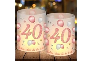 EPOKUS 12 lampionów, dekoracja stołu na 40 urodziny, imprezę, 40 urodziny, dla kobiet, różowe złoto, dekoracja na 40. urodziny, nadaje się do podgrzewaczy lub świec, dekoracja stołu Happy Birthday