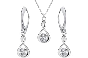 PANDA LUXURY JEWELLERY Schmuckset für Damen Unendlichkeit Ohrringe Silber 925 Hängend Kette Damen mit Anhänger Schmuck Set für Sie mit Kristallen Infinity Ohrringe Hängend und Halskette Mädchen Geschenk Handmade: ohrringe