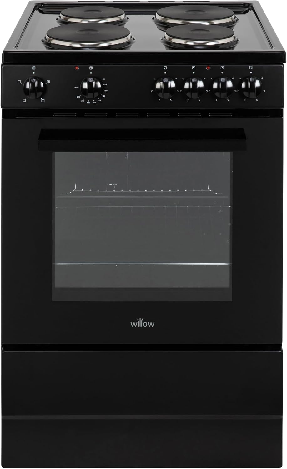 Willow WSE60BK 68L Freestanding Single Cavity Cooker, 60cm Electric Cooker - Black