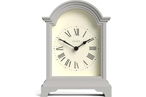 Jones Clocks® Bistro mantel clock | Classic arch top design | Grey | Contemporary classic style for desk, table, shelf or bedside