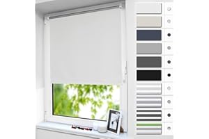 smartdemo Store Occultant sans Perçage, Store Enrouleur Opaque Thermique Isolant, Protection de Vie Privée & Protection Soleil, pour Fenêtre ou Porte, 55l x 100L cm (Largeur du Tissu 51cm), Blanc