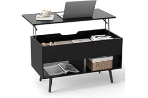 ‎GIANTEX GIANTEX Couchtisch mit höhenverstellbarer Platte Kaffeetisch Sofatisch mit Aufbewahrungsfach & 2 offenen Regalen ausziehbarer Wohnzimmertisch Beistelltisch mit Federheber Teetisch modern 80x40x46/60cm