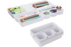 SEASBOES 8 Pezzi Organizer Cassetti, Portaoggetti da Cassetti, Multifunzionale Portaoggetti Organizer, Divisori Contenitori Portaoggetti, Contenitori per Vassoi in Plastica Impilabili per Ufficio, Cucina