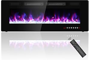 QUINIVER 50 inch Ultra Thin Electric Fireplace, Freestanding, Recessed or Wall Mounted, 1500W Energy Efficient Heater with Realistic 3D Crystal Flame Effect, Remote Control & Touch Panel, 750W/1500W,UKCA/CE