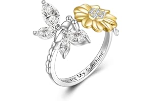 YFN Anillo girasol plata esterlina abeja/mariposa/mariquita/libélula anillo regalo de joyería para mujeres niñas (libélula)