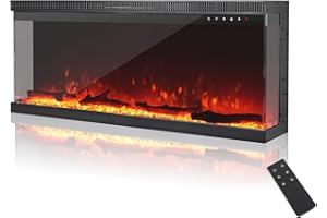 MachenFlame 40" Chimenea eléctrica de 3 Caras, Insertable panorámico de Cristal para Montaje en Pared con Llama de 9 Colores, Calentador de Chimenea Independiente,900W/1800W, Negro