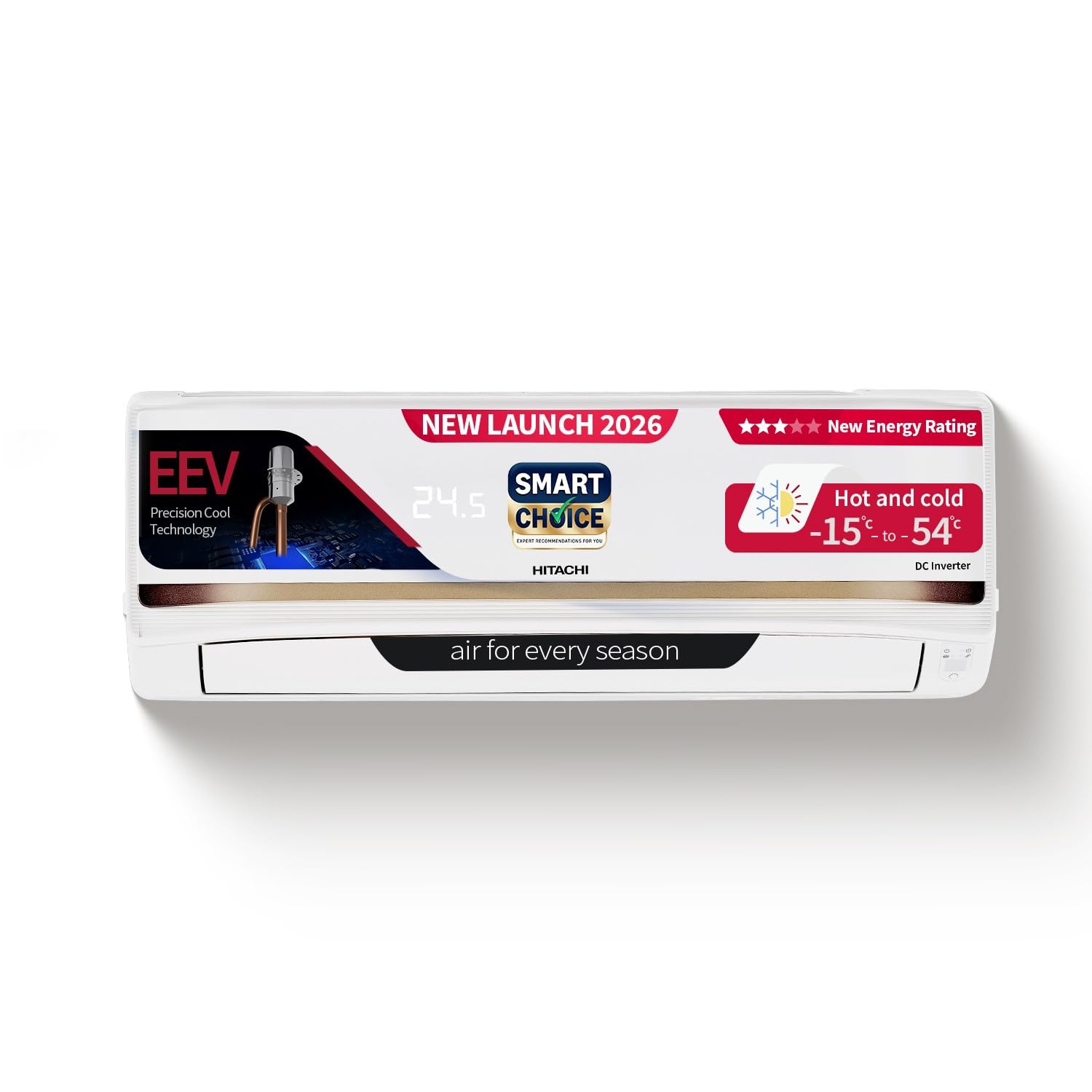 Hitachi 1.5 Ton 3 Star, New star rated, Inverter Split AC (Copper, Hot & Cold, Smart View Display, 4 Way Swing, ice Clean Cooling,RAS.G318PHDIST, New