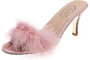 QAZW Plume Haut Talon Femmes Sandales Sexy Fourrure Pantoufle Bout Ouvert Sandales mi Talon Confortable élégant Grande Taille Couleur Unie,A-36(EU)