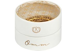 ‎MOSES moses. Omm for You Räucherschale – weiße Keramik mit Lotusblume und Omm-Schriftzug, inkl. Siebeinsatz & Mini-Guide zum Räuchern, Weiß
