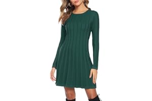 Gyabnw Vestido de Punto para Mujer Elegante Vestido de Suéter de Cuello Alto Jersey de Manga Larga de Una Línea para Otoño Invierno