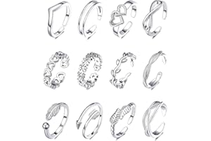 QEBIDVL Adjustable Toe Rings for Women Open Toe Rings Set for Women Silver Plated Adjustable Women's Knuckle Ring Arrow Knot Star Moon Foot Ring Set Party And Everyday Wear (12Pcs Silver)