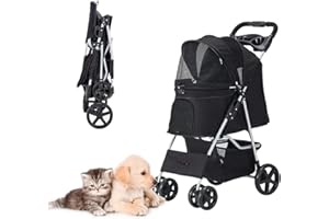 Nastarki Hundewagen Faltbarer Hundebuggy Hundebox Transporttasche bis 15 Kg Haustier Buggy mit Netzfenstern Haustier Transportwagen Hunde Jogger Buggy Katzen Wagen (Schwarz)