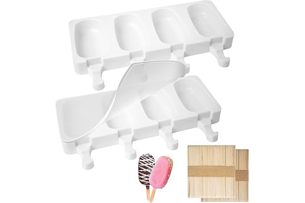 Ventdest Moule à Glace en Silicone, 8 Cavités Moule à Crème Glacée avec 200 pcs Bâtonnets en Bois, Popsicle Moule Sans BPA, DIY Fait à la Main Crème Glacée pour Enfants et Adultes (Grand)