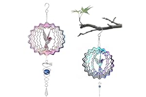 CYNNXIA Wind Spinners for Garden, Hummingbird Hanging Wind Spinners 3D Metal Rotating Wind Chimes With Gazing Ball Spiral Tail for Indoor and Outdoor Yard Kinetic Yard Art Decorations (Brid)