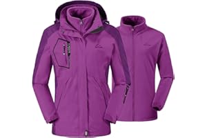 donhobo Womens 3 In 1 Jackets Fleece Ski Jacket Softshell Winter Waterproof Full Zip Windproof Coat Zip Pockets