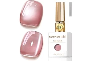 Senvenski Gelatina Vetro Cat Eye Smalto Semipermanente, 15ML Occhi di Gatto Magnetica per Gel Unghie Kit Olografico Glitterato Cristallo Smalti Unghie Salon Home DIY (Nudo, MY1-004)