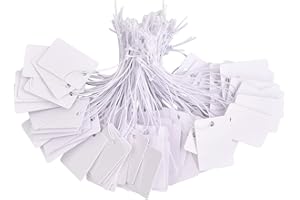 Xzeemo 100 piezas Etiquetas de Precio 20×30mm, Etiquetas de Marcado con Cuerda, Mini Etiquetas Precio de Joyeria, Etiquetas de Papel kraft en Blanco para Ropa Joyería Exhibición de Artesanía (Blanco)