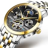 WATCHES-HAN Uhren für Männer 9 Colores Multifunktion Kalender Automatik Mechanische Uhr Mode Hollow Edelstahl Neu eingetroffen Wasserdicht Leucht Luxuriös Commerce Quarzuhren Gift-Silber Gold Schwarz