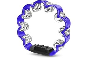 Flexzion Flower Tambourine - 8 Inch Handheld Percussion Instrument w/Metal Jingles & Ergonomic Grip - Small Tambourines for Adults, Kids, Church, Parties, & Musical Events (Blue)