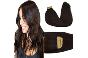 GOO GOO Tape in Hair Extensions Human Hair, 20pcs 50g 14inch,Dark Brown Straight Remy Tape in Hair Extensions