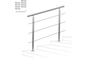 Fiqops Main courante en acier inoxydable - Rampe d'escalier extérieure et intérieure 100 cm Avec 3 traverses Ø 42 mm Avec accessoires - Angle réglable pour escaliers, jardin, entrée