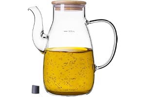 KADAX Oljedispenser 500 ml av borosilikatglas, oljeflaska med mätskala, pip och lock, glasoljeflaska, oljekanna av glas, flas