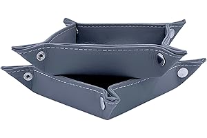 Diko.style® Set 2 Vassoi 18,5 cm Svuotatasche da Ingresso in Pelle PU | Corridoio, Camera Da Letto e Scrivania | Vassoio per Gioielli | Grigio | Vassoio Organizzatore