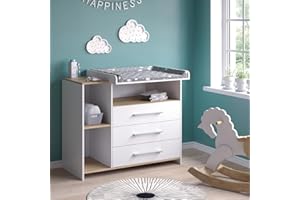 Vicco Cambiador Oskar, Roble Blanco/Dorado, 113 x 93 cm con 3 cajones