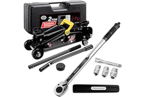 DEUBAŽ Cric hydraulique 2 tonnes levée 135-330mm Valise Rangement Patins cric de Lavage clé dynamométrique 6pcs 40-210Nm Voiture Basse citadine