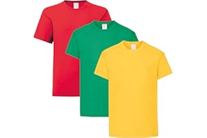 HiFEN® Kids Crew Neck Short Sleeve T Shirts Cotton Rich Plain Classic Fit Valueweight Casual Top 3 to 15 Years 3 Pack